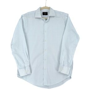 Nordstrom Mens Non Iron Stretch Trim Fit Dress Shirt Blue Gingham Plaid 16 32 33
